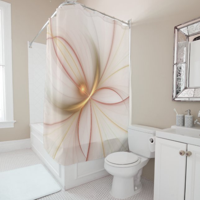 Rideaux De Douche Noble Cuivre Et Or Abstrait Art Fractal Moderne (En situation)