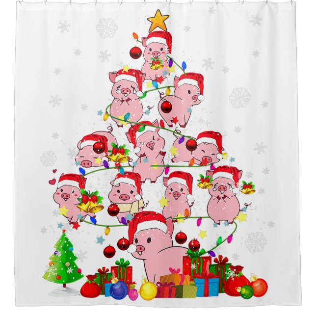 Rideaux De Douche noël arbre cochon noël père Noël animal agriculteu (Devant)