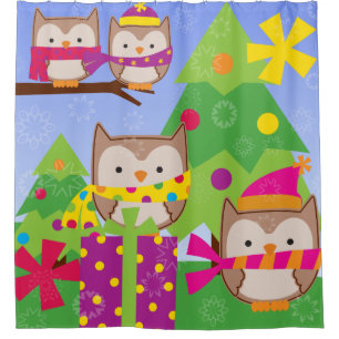Rideaux De Douche Noël aux Chouettes