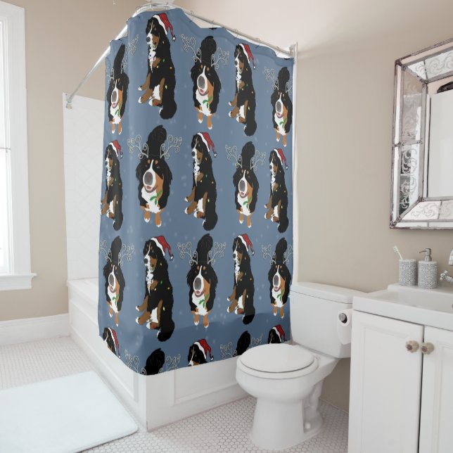 Rideaux De Douche Noël Bernese Mountain Dog (En situation)