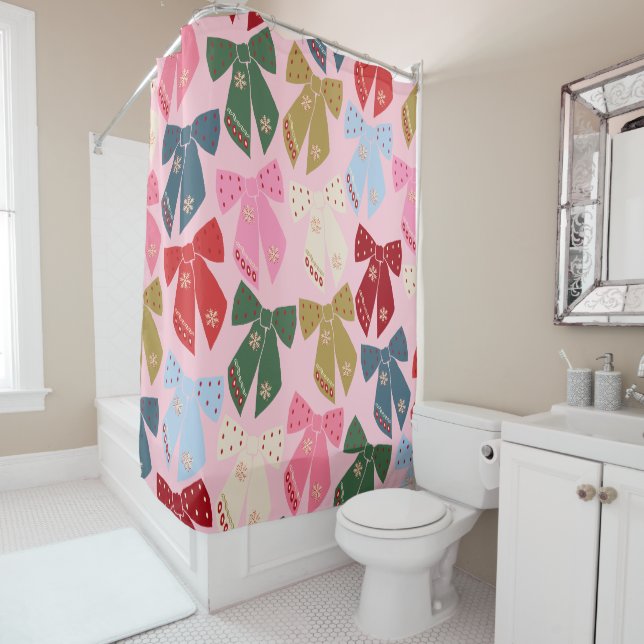 Rideaux De Douche Noël Bows Coquette rose (En situation)