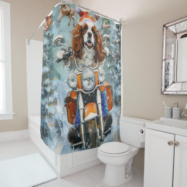 Rideaux De Douche Noël Cavalier King Charles Spaniel (En situation)