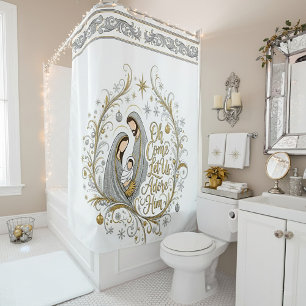 Rideaux De Douche Noël de la nativité en argent et or