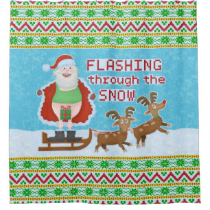 Rideaux De Douche Noël drôle   le père noël clignotant par la neige