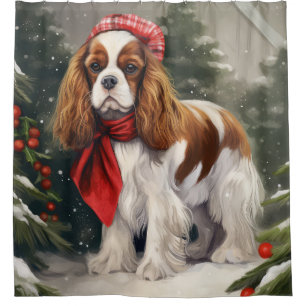 Rideaux De Douche Noël du chien espagnol Cavalier King Charles