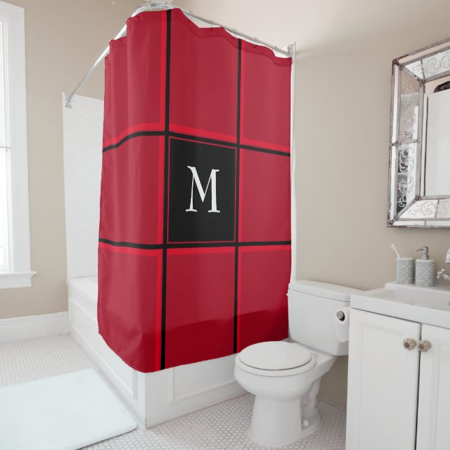 Rideaux De Douche Noël initial unique rouge et noir (En situation)