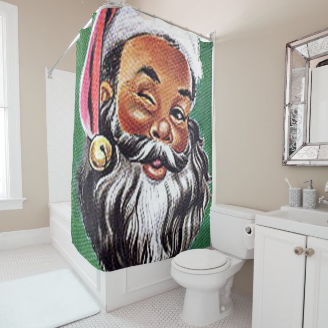 Rideaux De Douche Noël noir du Père Noël afro-américain (En situation)