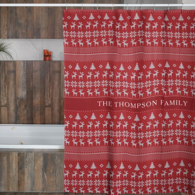 Rideaux De Douche Noël nostalgique du Monogramme de rennes rouges ré (Créateur téléchargé)
