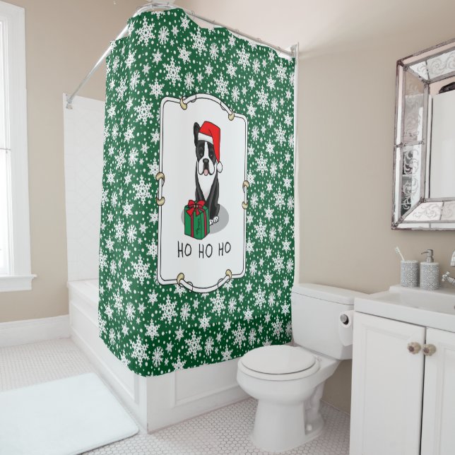 Rideaux De Douche Noël Père Noël Boston Terrier (noir) mignonne (En situation)