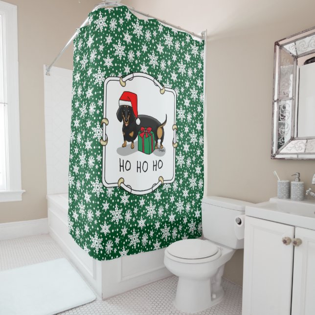 Rideaux De Douche Noël Père Noël Dachshund (S noir & tan) mignonne (En situation)