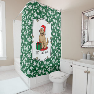 Rideaux De Douche Noël Père Noël Goldendoodle (rouge or) Chien migno
