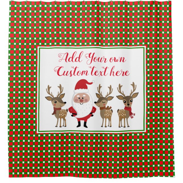 Rideaux De Douche Noël Plaid Père Noël Reindeer Typographie personna (Devant)