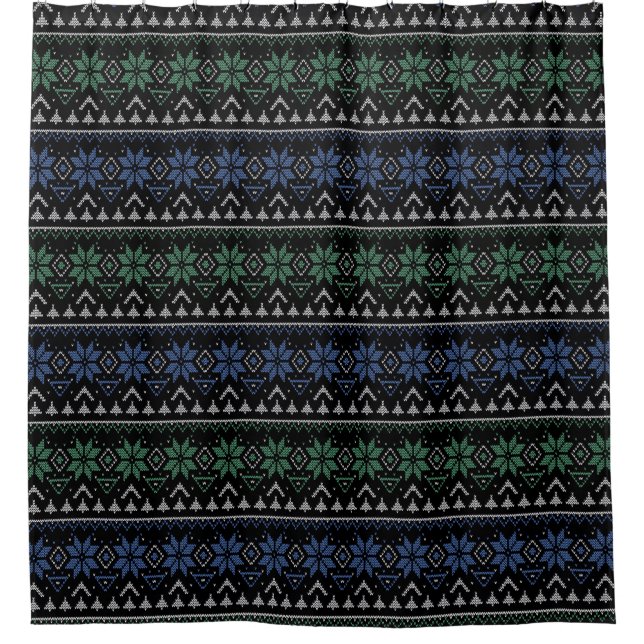 Rideaux De Douche Noël, Scandinave, motif tricoté (Devant)