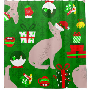 Rideaux De Douche Noël sphynx chat père Noël sphinx