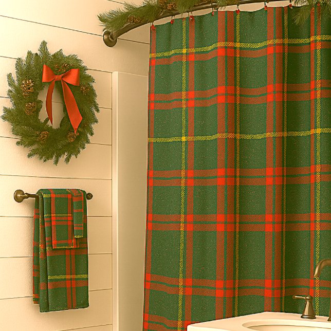 Rideaux De Douche Noël Tartan rouge vert plaid (“Christmas tartan shower curtain and towel set”)