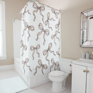 Rideaux De Douche Nœuds de ruban rose à la mode mignons contourné en