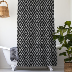 Rideaux De Douche Noir & Argent moderne géométrique Motif sans coutu