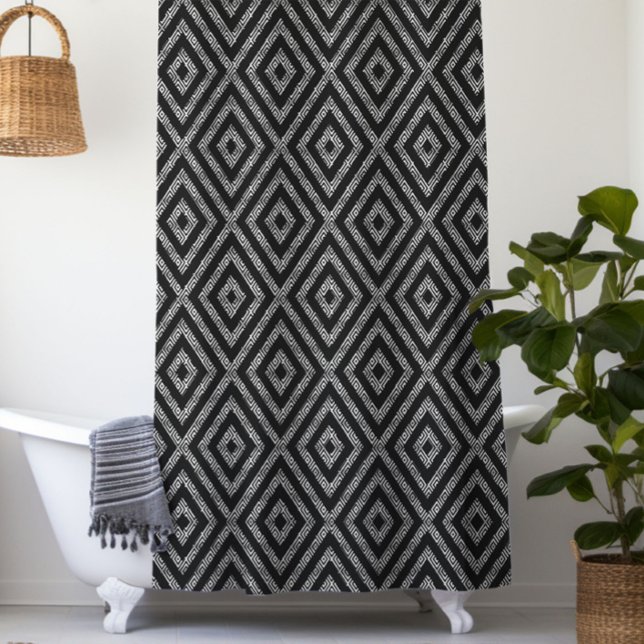 Rideaux De Douche Noir & Argent moderne géométrique Motif sans coutu (Créateur téléchargé)