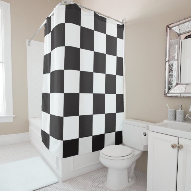 Rideaux De Douche Noir blanc À damiers Motif moderne (En situation)
