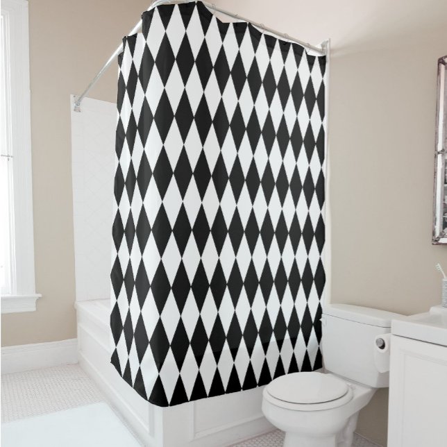 Rideaux De Douche Noir blanc Arlequin Diamonds Motif Design (Créateur téléchargé)