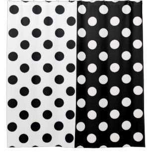 Rideaux De Douche Noir Blanc demi-couleur fractionné en Pois Inverse