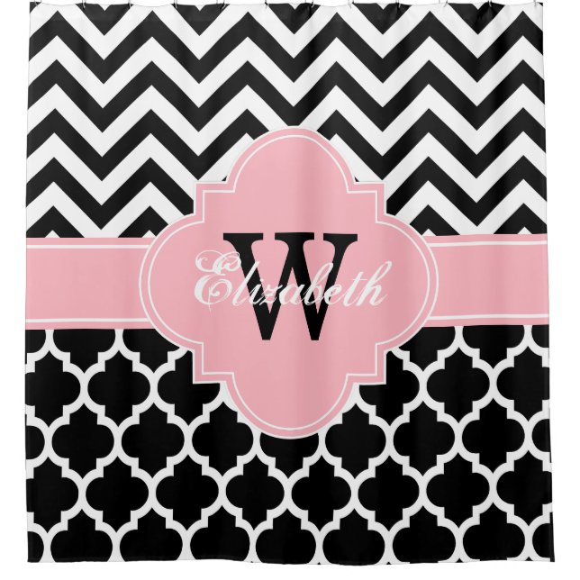 Rideaux De Douche Noir Blanc Rose Marocain #5 Chevron 1IQRN (Devant)