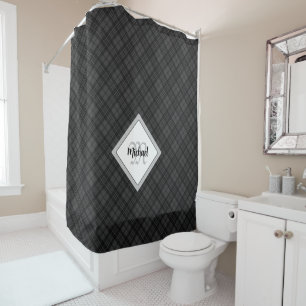 Rideaux De Douche Noir blanc tartan motif de Noël Monogramme