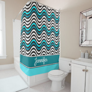 Rideaux De Douche Noir blanc Turquoise Mer géométrique Wonogramme 