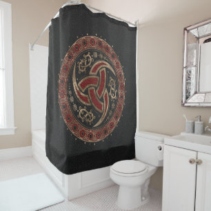 Rideaux De Douche Noir de klaxon d'Odin et cuir et or de rouge