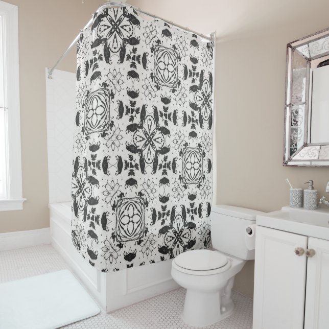 Rideaux De Douche Noir et blanc (En situation)