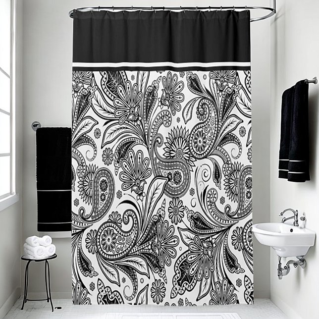 Rideaux De Douche Noir et blanc à motifs cachemire (Créateur téléchargé)