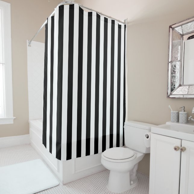 Rideaux De Douche Noir et blanc simple trié (En situation)
