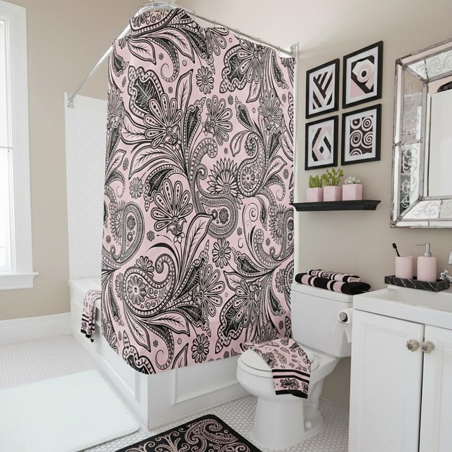 Rideaux De Douche Noir et rose paisley  (Créateur téléchargé)