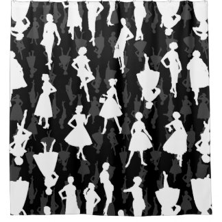 Rideaux De Douche noir milieu siècle 1950 vintage silhouette femmes