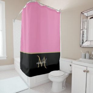Rideaux De Douche Noir Monogramme Rose & Or Élégant Luxe