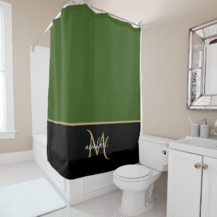 Rideaux De Douche Noir Monogramme vert & or Elégant luxe