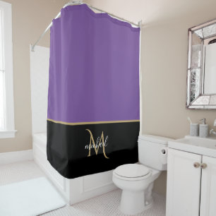 Rideaux De Douche Noir   Monogramme violet et or élégant luxe