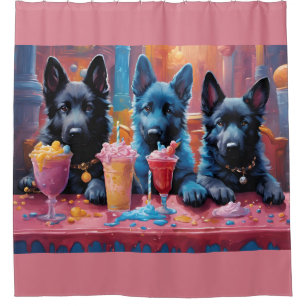 Rideaux De Douche Noir N Bleu Chiens de Berger Allemand Chiens De Mi