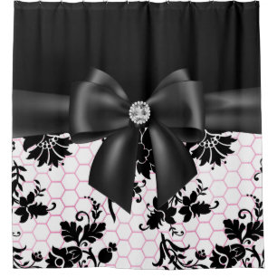 Rideaux De Douche Noir Noir Bow-Noir Crayon Blanc Rose