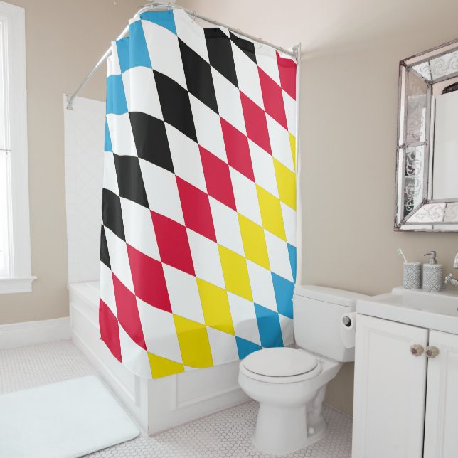 Rideaux De Douche Noir rouge jaune Bavaria Motif Drapeau Diamant (En situation)