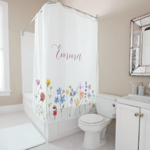 Rideaux De Douche Nom Aquarelle Fleur Sauvage Minimaliste Bohème