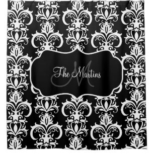 Rideaux De Douche Nom de famille classique Motif monogramme Damas