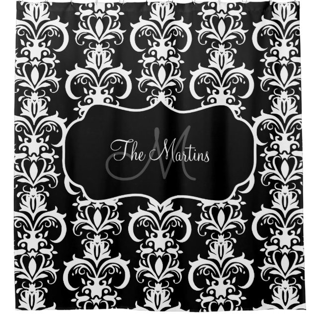 Rideaux De Douche Nom de famille classique Motif monogramme Damas (Devant)