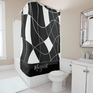Rideaux De Douche Nom de monogramme abstrait noir et blanc élégant