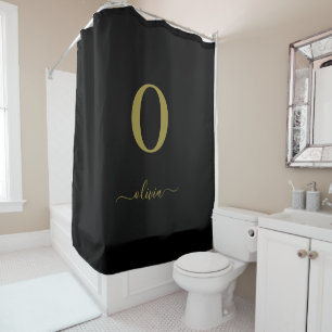 Rideaux De Douche Nom De Script Monogramme Personnalisé Noir Et Or