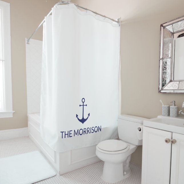 Rideaux De Douche Nom du bateau personnalisé marine marine marine bl (En situation)
