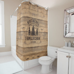Rideaux De Douche Nom du Cabine de famille Rustic Wood Personnalisé