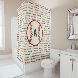 Rideaux De Douche Nom du monogramme bleu de la Marine Cadeaux pour l