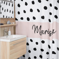 Nom du monogramme moderne | Points rose et noir Pa