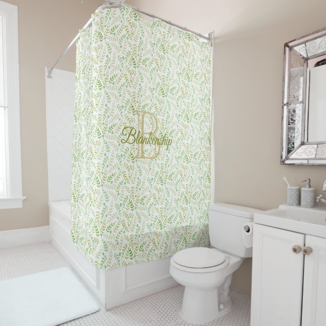Rideaux De Douche Nom du monogramme personnalisé Nature Fern Motif f (En situation)